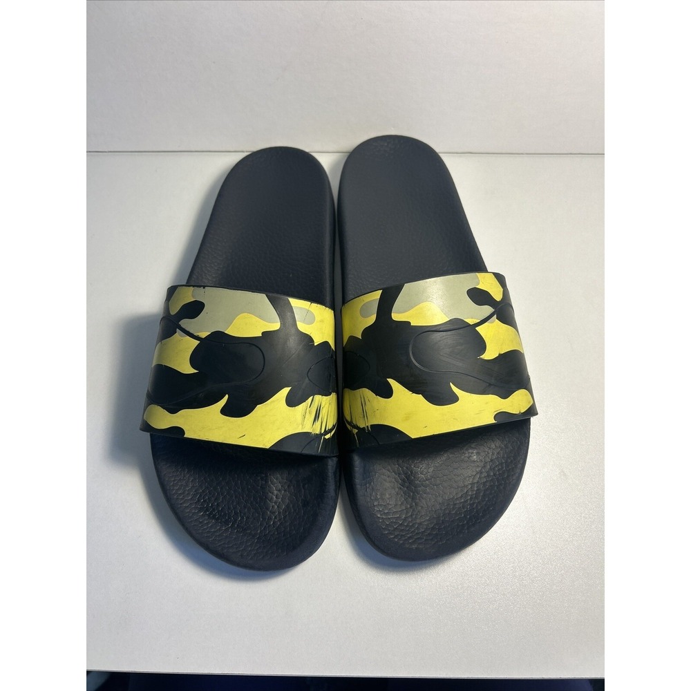 Valentino Garavani Men's Camouflage-Print Slide Sandal, Navy/Gold, Size 43
